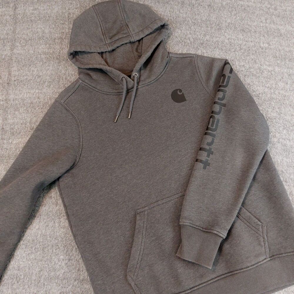 Carhartt Iconic Clarksburg Logo Relaxed Fit Hooded Sweatshirt Women's Large Gray